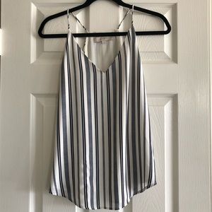 LOFT strappy tank blue and white vertical stripes